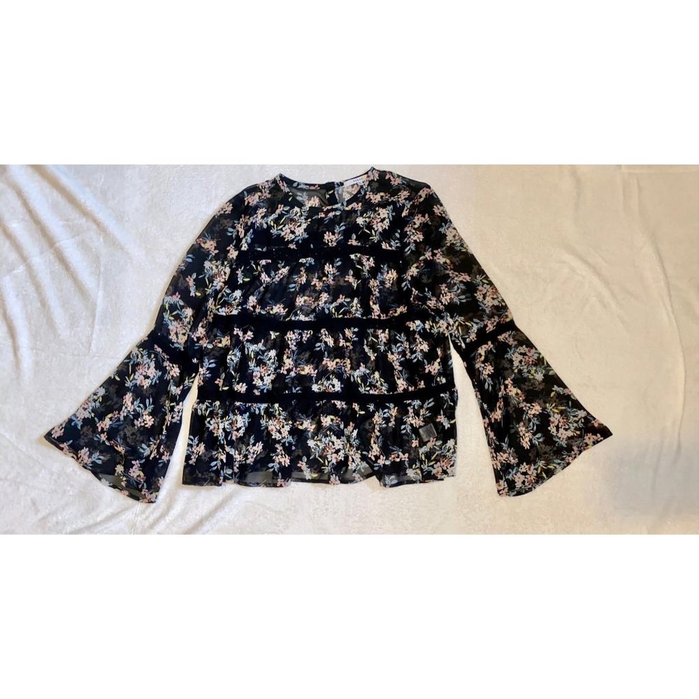 Ro & De Anthropologie Floral Bell Sleeve Blouse M